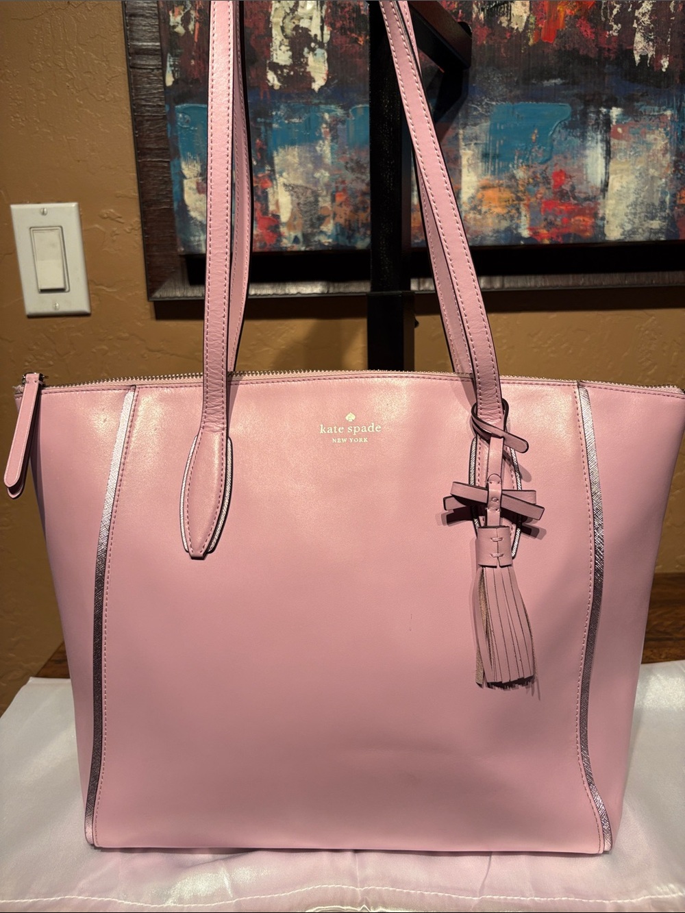 Kate Spade NY Kali Tote in Quartz Pink Smooth Leather with Tassel EUC